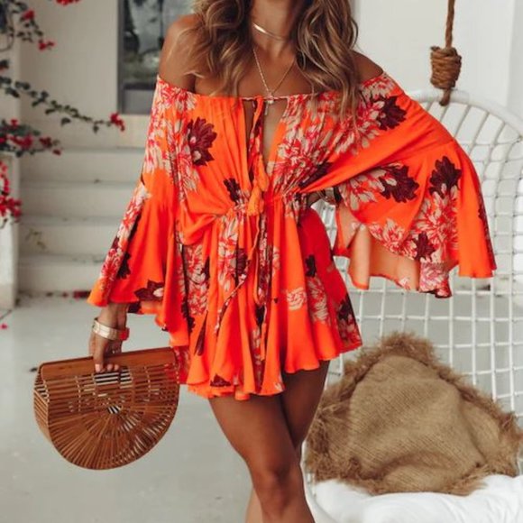 Hello Molly Pants - Hello Molly - Moral of the Story Orange Romper - Size Large NWT